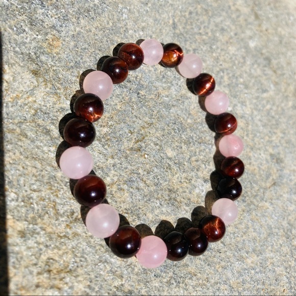 Red Tiger Eye * Rose Quartz Gemstone Bracelet - Picture 1 of 5